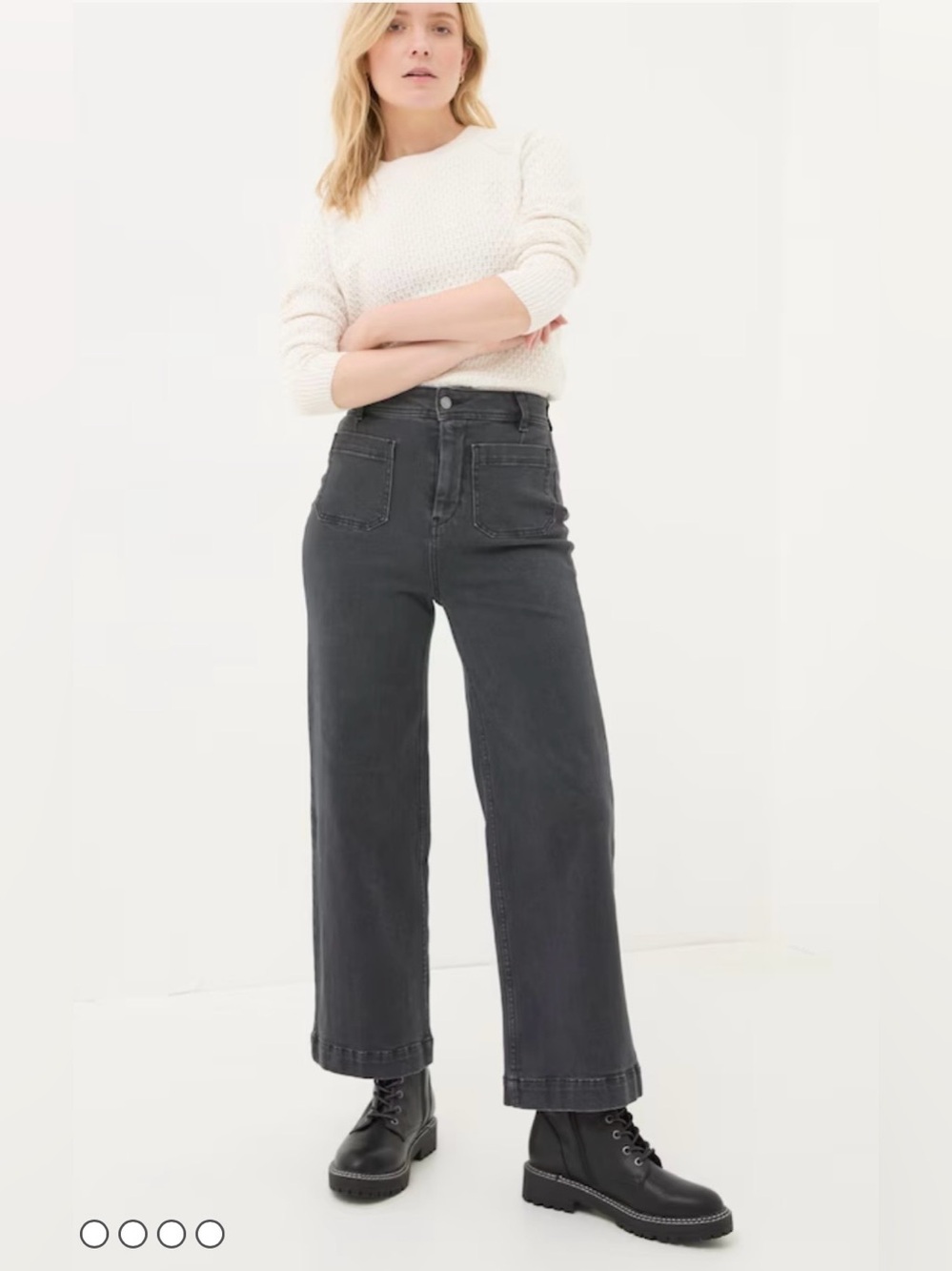 Fat Face Keswick Grey Wide Leg Crop Jeans Preppy Capsule Flattering Sailor Patch